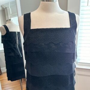 NWOT London Times Sz 6 Black cocktail dress iridescent layers with lace layers